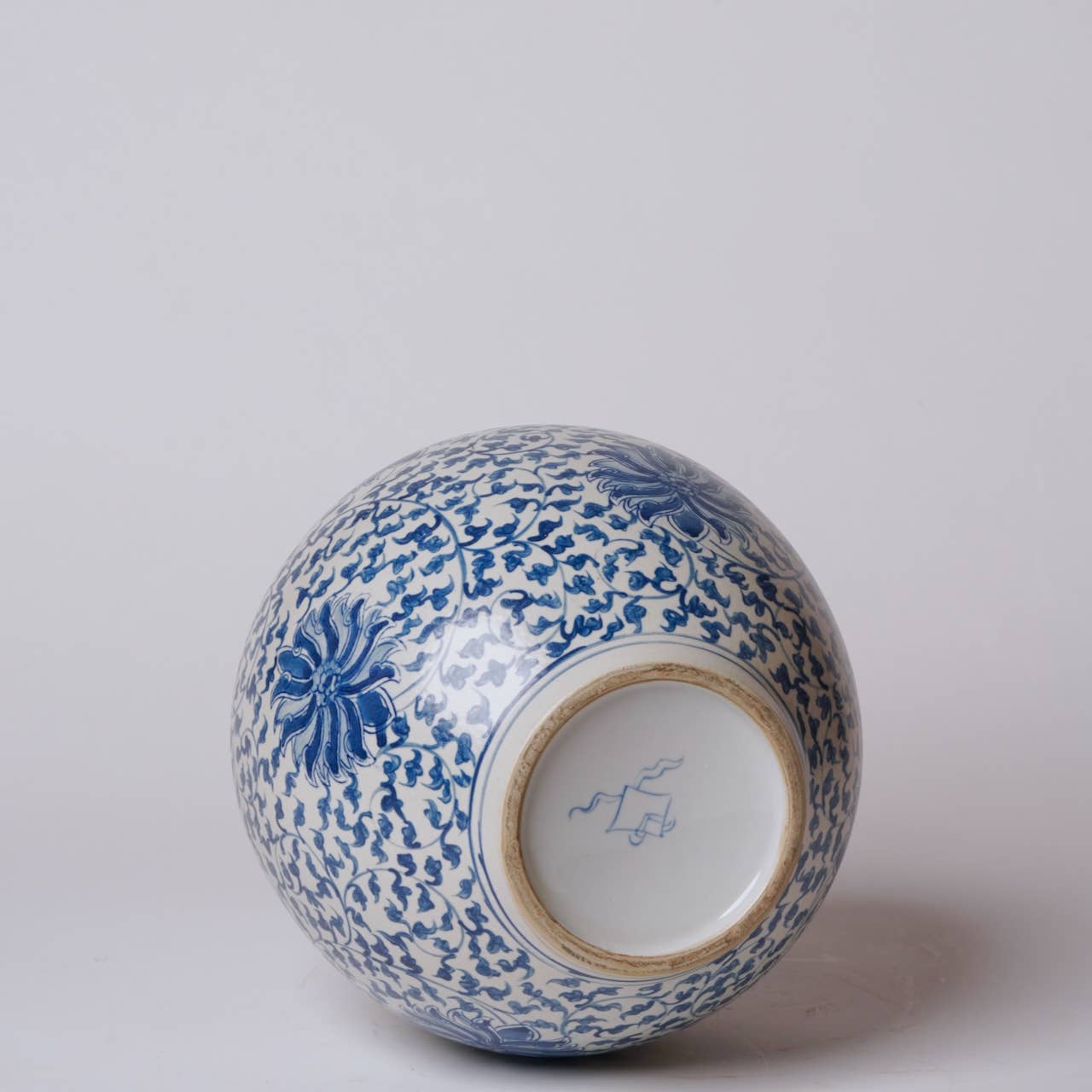Cobalt Guild - Blue and White Porcelain Scrolling Lotus Globe Vase - Gaines Jewelers