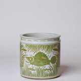 Cobalt Guild - Green and White Porcelain Fish and Lotus Cachepot - Gaines Jewelers