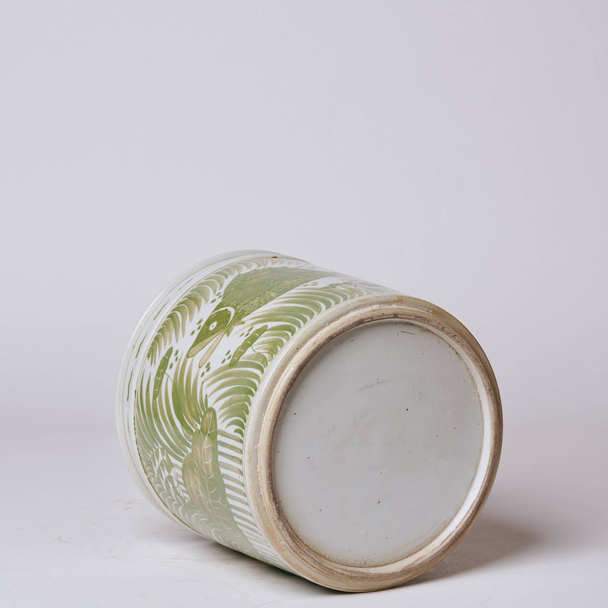 Cobalt Guild - Green and White Porcelain Fish and Lotus Cachepot - Gaines Jewelers