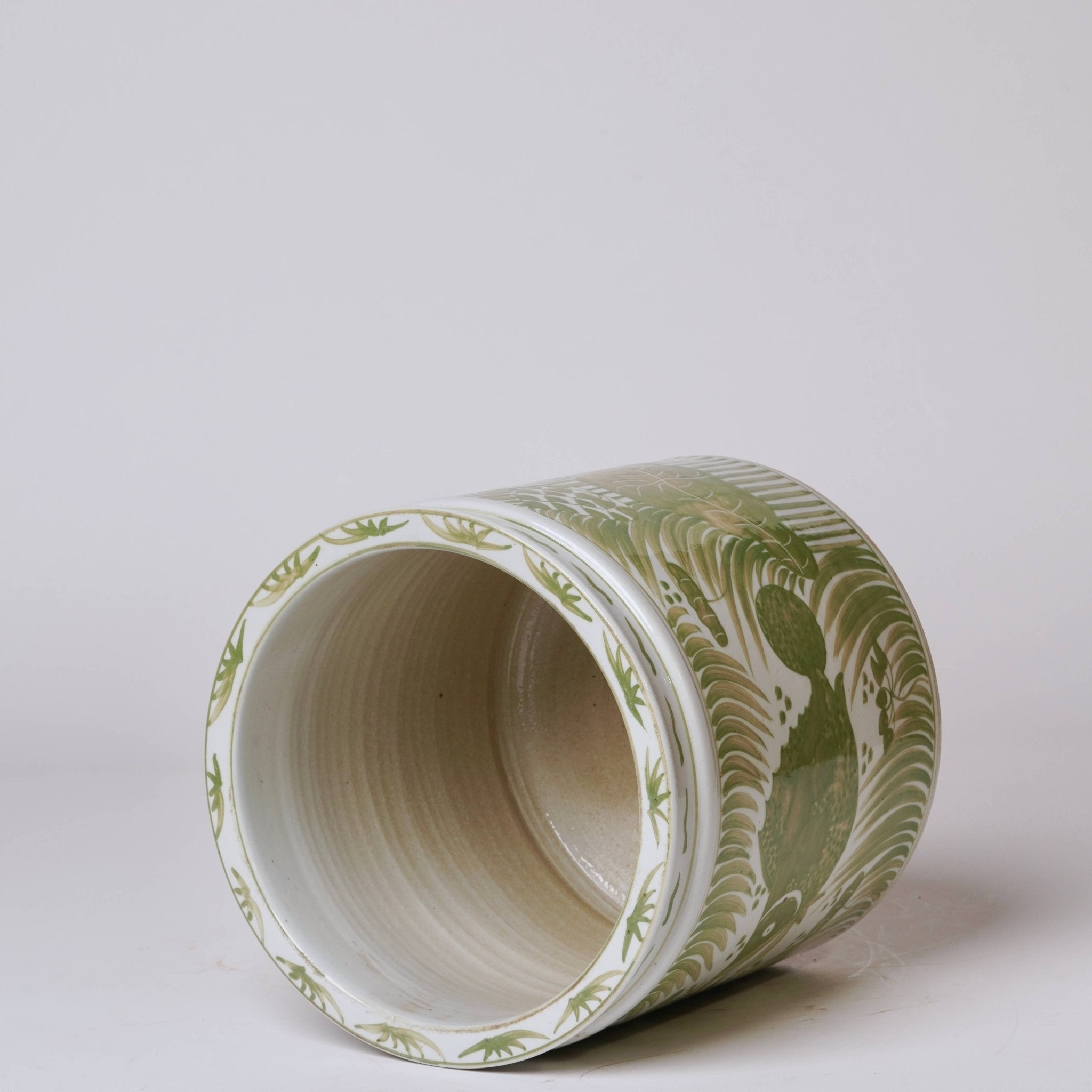 Cobalt Guild - Green and White Porcelain Fish and Lotus Cachepot - Gaines Jewelers