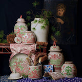 Cobalt Guild - Pink and Green Porcelain Bird and Flower Footed Cachepot - Gaines Jewelers