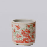Cobalt Guild - Pink and Green Porcelain Bird and Flower Footed Cachepot - Gaines Jewelers