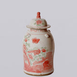 Cobalt Guild - Pink and Green Porcelain Bird and Flower Temple Jar - Gaines Jewelers