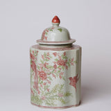 Cobalt Guild - Pink and Green Porcelain Golden Pheasant Ribbed Lidded Jar - Gaines Jewelers