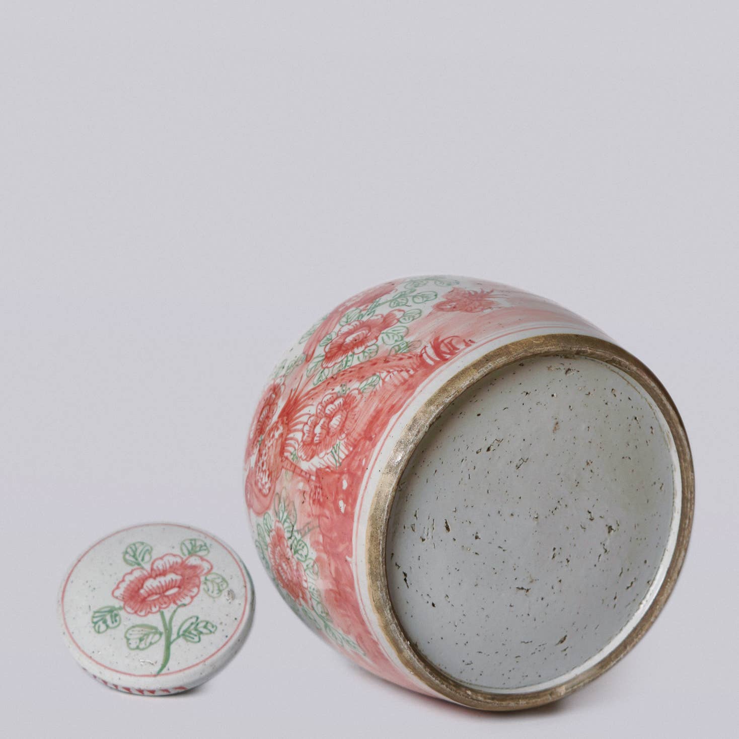 Cobalt Guild - Pink & Green Rustic Porcelain Bird & Flower Large Lidded Jar - Gaines Jewelers