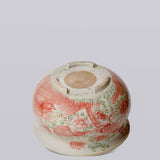 Cobalt Guild - Rustic Bird & Flower Pink & Green Porcelain Bulbous Cachepot - Gaines Jewelers