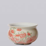 Cobalt Guild - Rustic Bird & Flower Pink & Green Porcelain Bulbous Cachepot - Gaines Jewelers