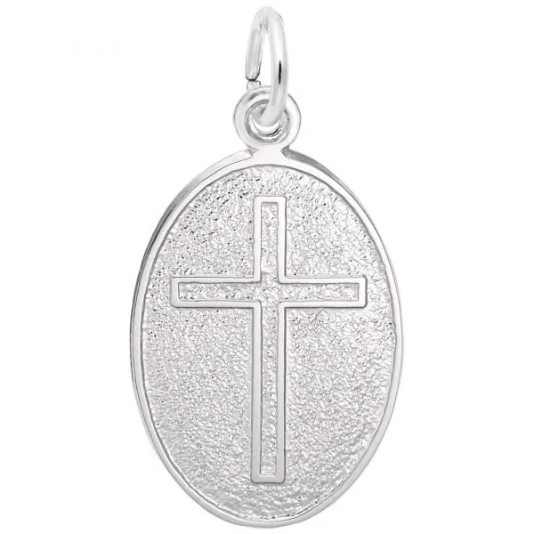 Cross Oval Disc Charm - Sterling Silver - Rembrandt Charms - Gaines Jewelers