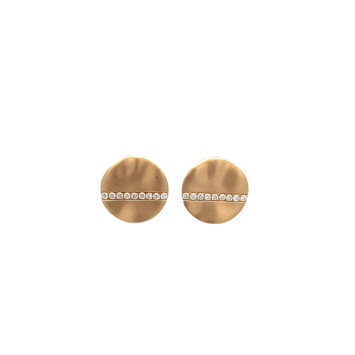 Earrings diamond discs wavy sandblasted surface 14kt yellow gold - Gaines Jewelers