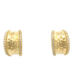 Earrings diamond edged, hammered half - hoop 14kt yellow gold by Raymond Mazza - Gaines Jewelers