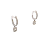 Earrings- diamond hoops with square dangle 14kt white gold - Gaines Jewelers