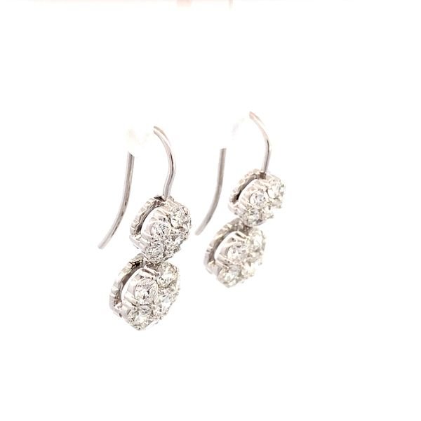 Earrings- double drop diamond clusters 18kt white gold - Gaines Jewelers