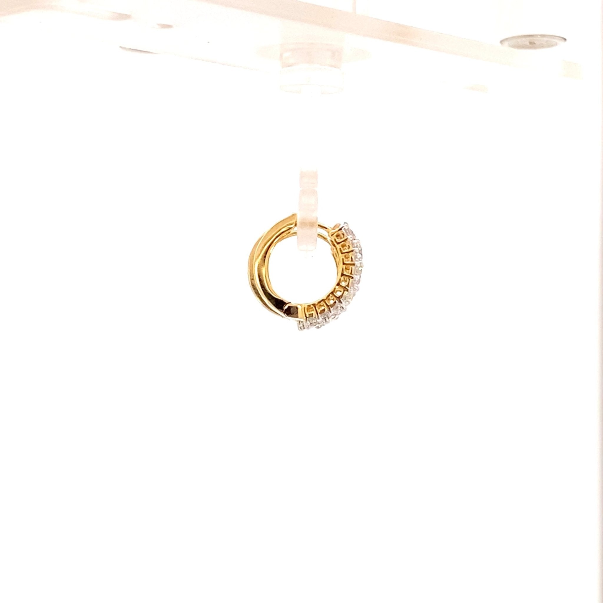 Earrings huggie style with 3 rows of diamonds 14kt white and yellow gold - Gaines Jewelers