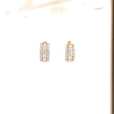 Earrings huggie style with 3 rows of diamonds 14kt white and yellow gold - Gaines Jewelers