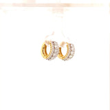 Earrings huggie style with 3 rows of diamonds 14kt white and yellow gold - Gaines Jewelers