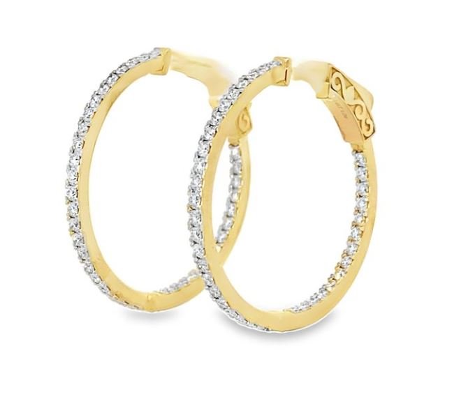 Earrings large inside - out diamond hoops 2.77ct 14kt yellow gold - Gaines Jewelers