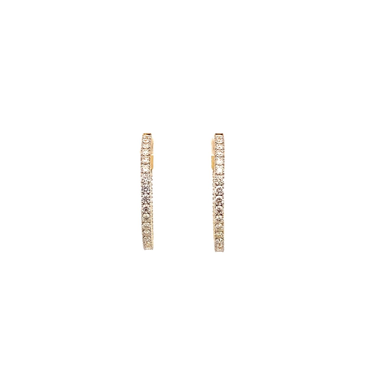 Earrings medium diamond hoops set inside - out 2.09ct 14kt yellow gold - Gaines Jewelers