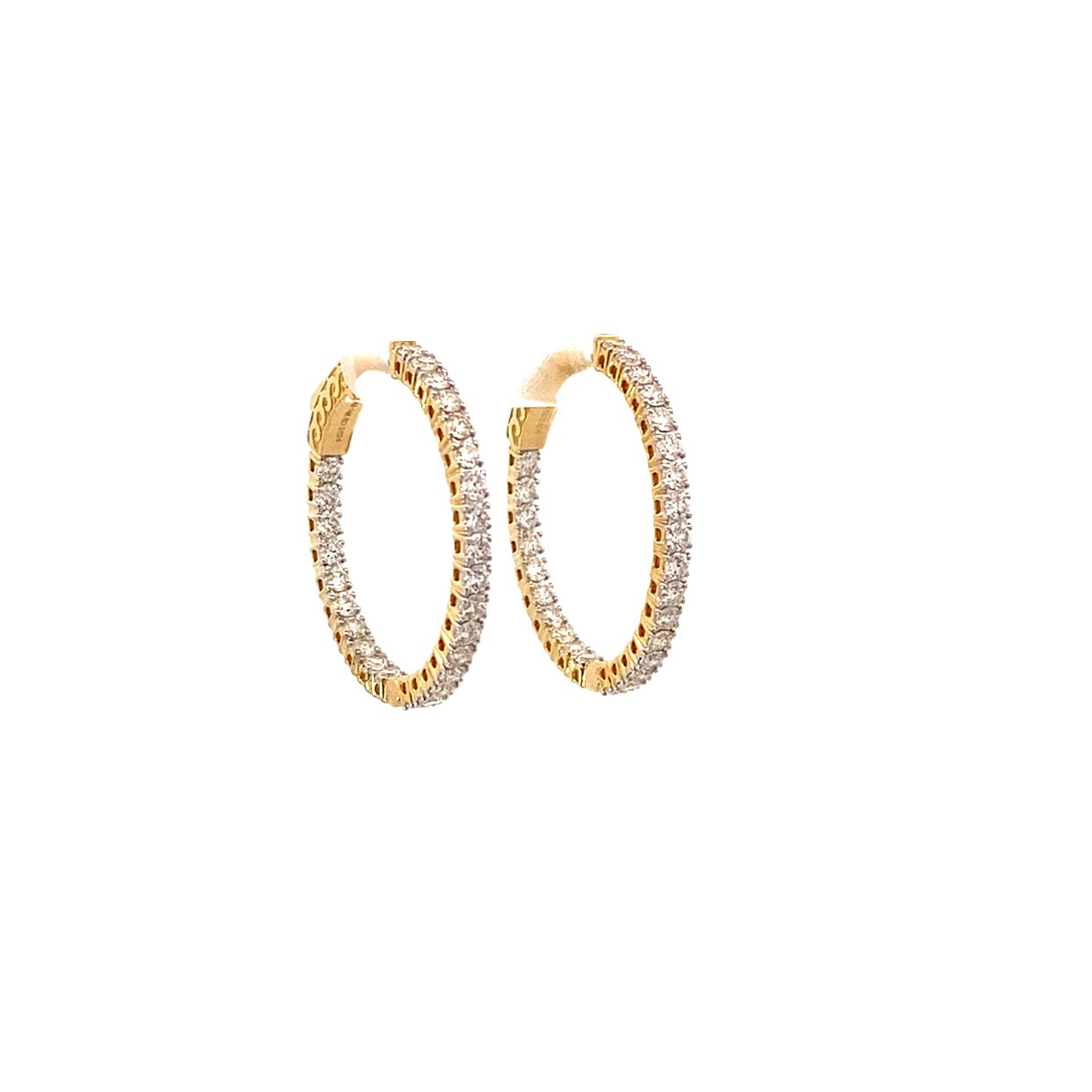 Earrings medium diamond hoops set inside - out 2.09ct 14kt yellow gold - Gaines Jewelers