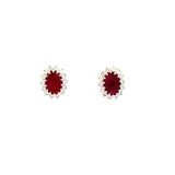 Earrings - oval ruby & diamond studs 14kt white gold - Gaines Jewelers