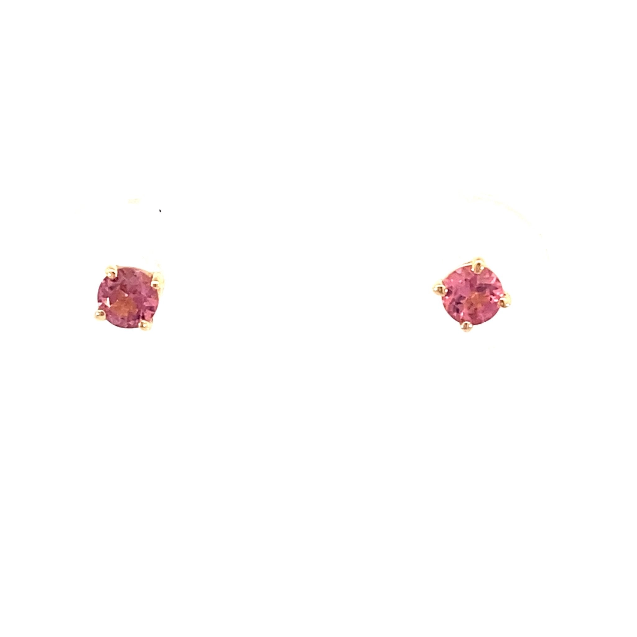 Earrings pink tourmaline studs 3mm 14kt yellow gold - Gaines Jewelers