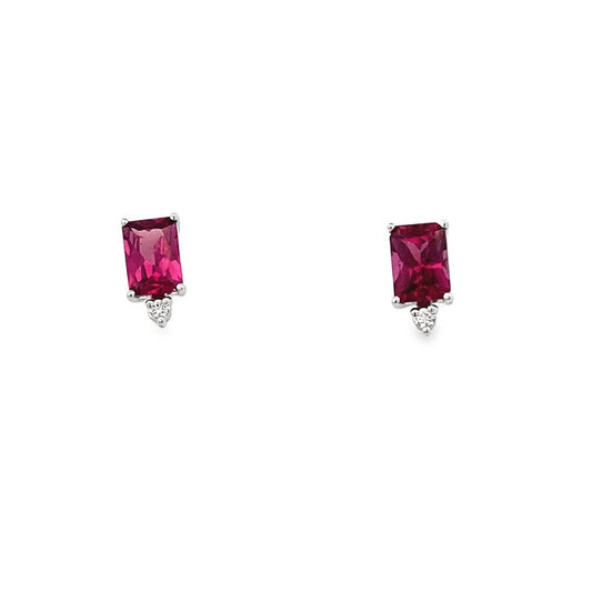 Earrings- rhodolite garnet earrings accented with diamond at bottom 14kt white gold - Gaines Jewelers