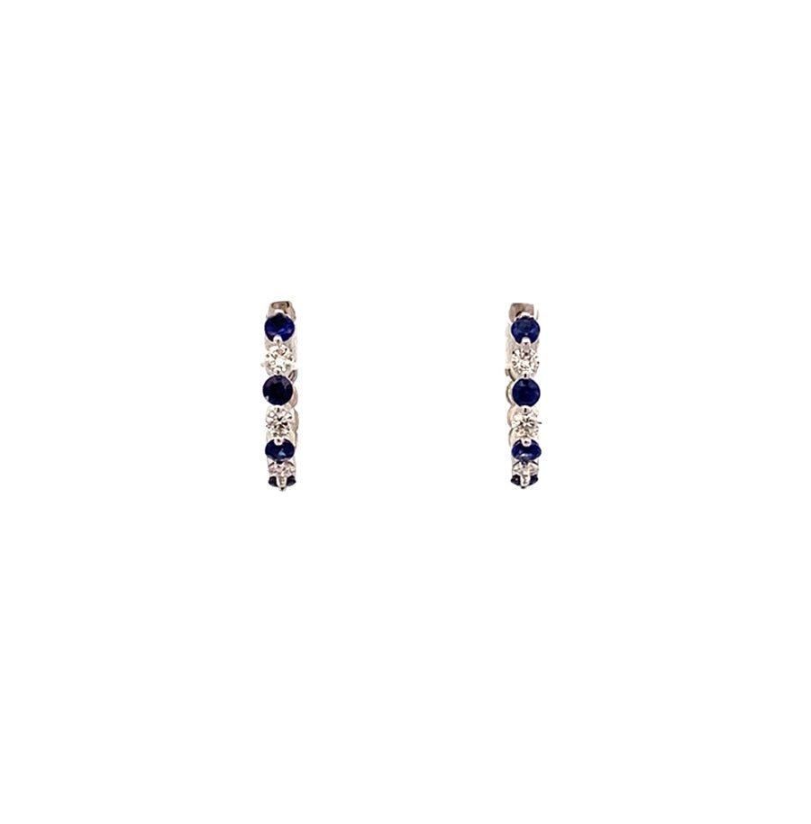 Earrings - sapphire and diamond tiny hoops 14ky white gold - Gaines Jewelers