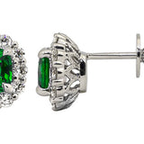Earrings set with 2 round emeralds & diamond halos14kt white gold - Gaines Jewelers