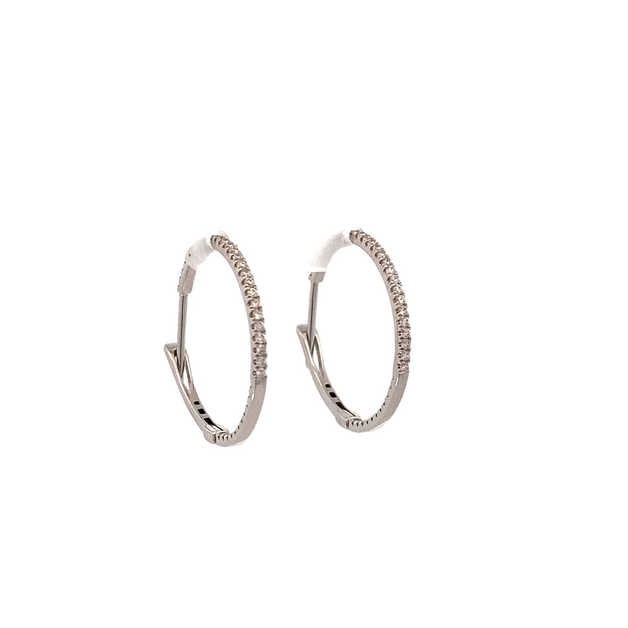 Earrings small hoops set with diamonds inside - out 1.27ct 14kt white gold - Gaines Jewelers