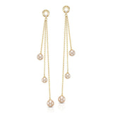 Earrings with 3 dangling strands each with a pearl and diamonds at ear 18kt yellow gold - Gaines Jewelers