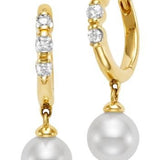 Earrings with fresh water pearls dangling from a diamond hoop 14kt yellow gold - Mastoloni - Gaines Jewelers