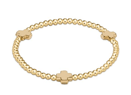 egirl Signature Cross Gold Pattern 3mm Bead Bracelet - enewton - Gaines Jewelers