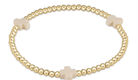 egirl Signature Cross Gold Pattern 3mm Bead Bracelet - Off - White - enewton - Gaines Jewelers