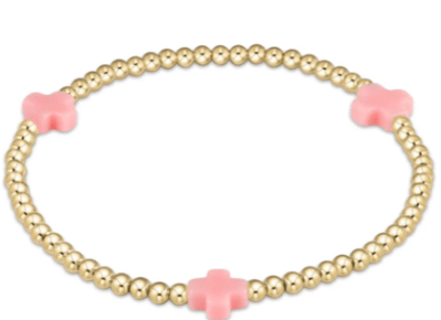 egirl Signature Cross Gold Pattern 3mm Bead Bracelet - Pink - enewton - Gaines Jewelers