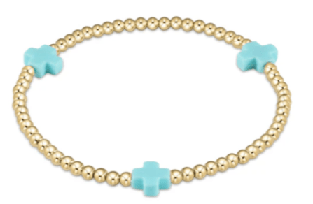 egirl Signature Cross Gold Pattern 3mm Bead Bracelet - Turquoise - enewton - Gaines Jewelers