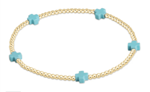 egirl Signature Cross Small Gold Pattern 2mm Bead Bracelet - Turquoise - Enewton - Gaines Jewelers