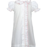 Evelyn Smocked Gown- White with Pink - Gaines Jewelers