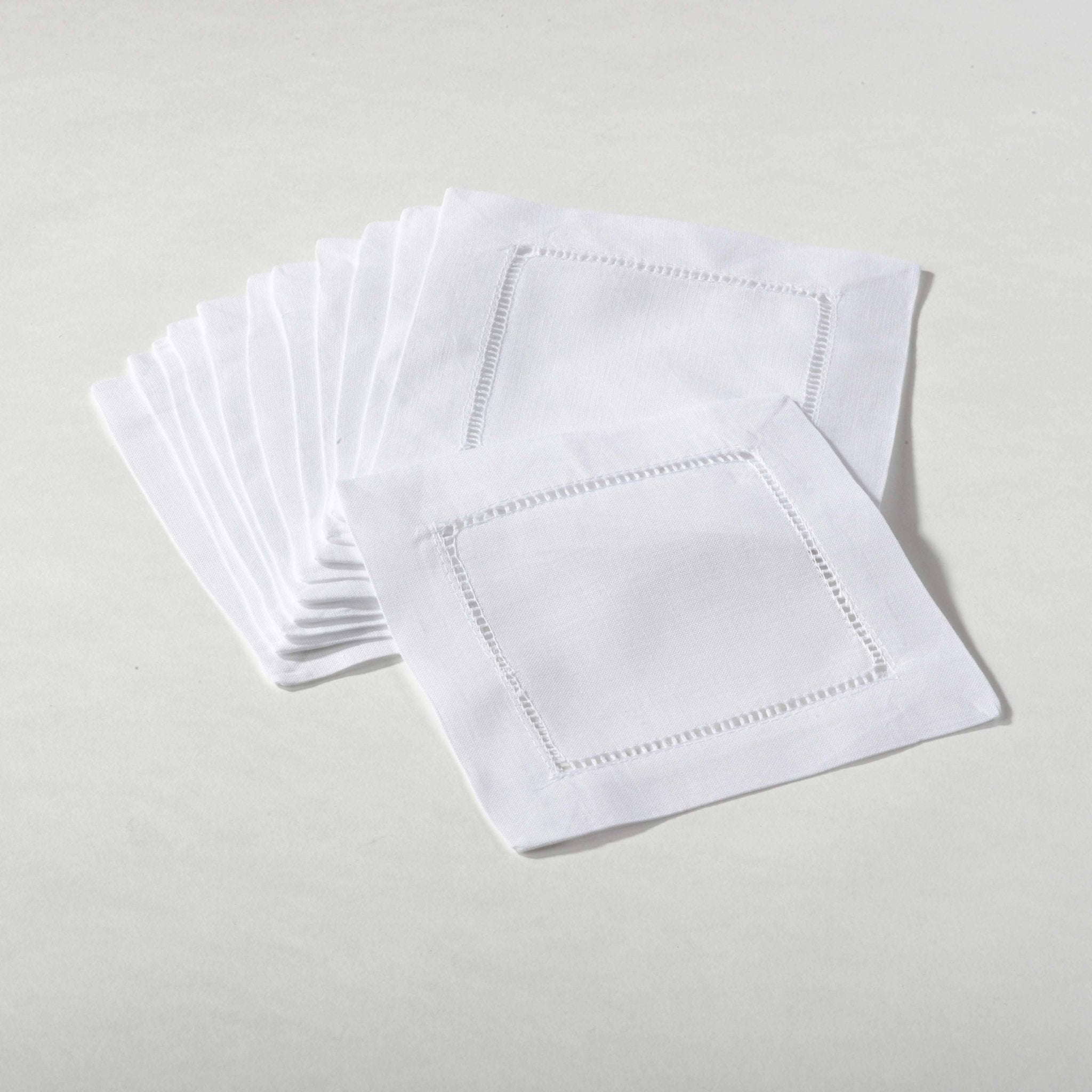 Fennco Styles - White Classic Hemstitch Linen Blend 6 - Inch Napkin Coaster - Gaines Jewelers