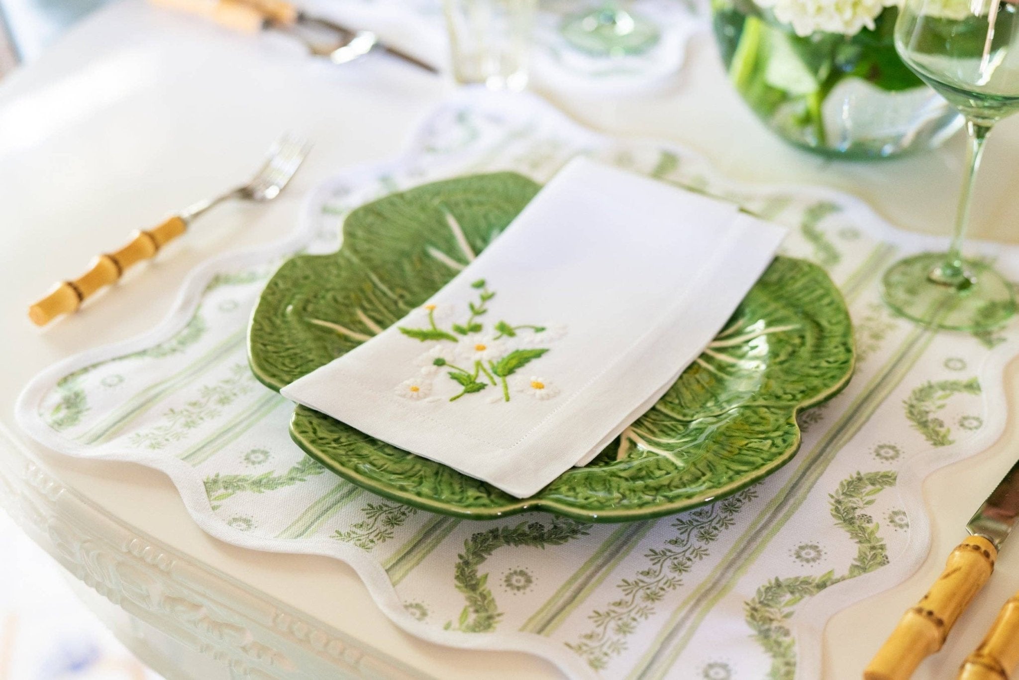 Fenwick Fields - Square Scalloped Placemat | Boxwood Garden Sage (4 pack): 4 - Gaines Jewelers