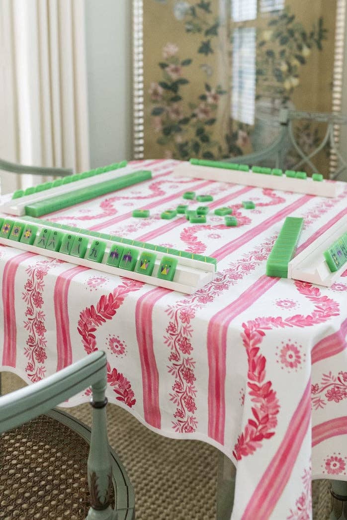 Fenwick Fields - WHOLESALE Scalloped Square Table Topper | Boxwood Garden Rose - Gaines Jewelers