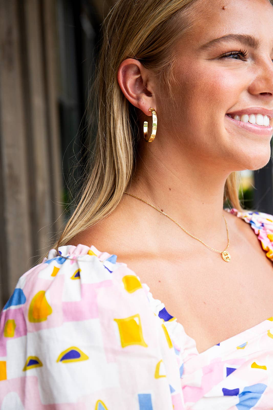 Gracewear Collection - Shield embossed earrings: Gold Vermeil - Gaines Jewelers