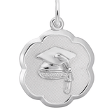 Graduation Cap Scalloped Disc Charm Sterling Silver - Rembrandt Charms - Gaines Jewelers