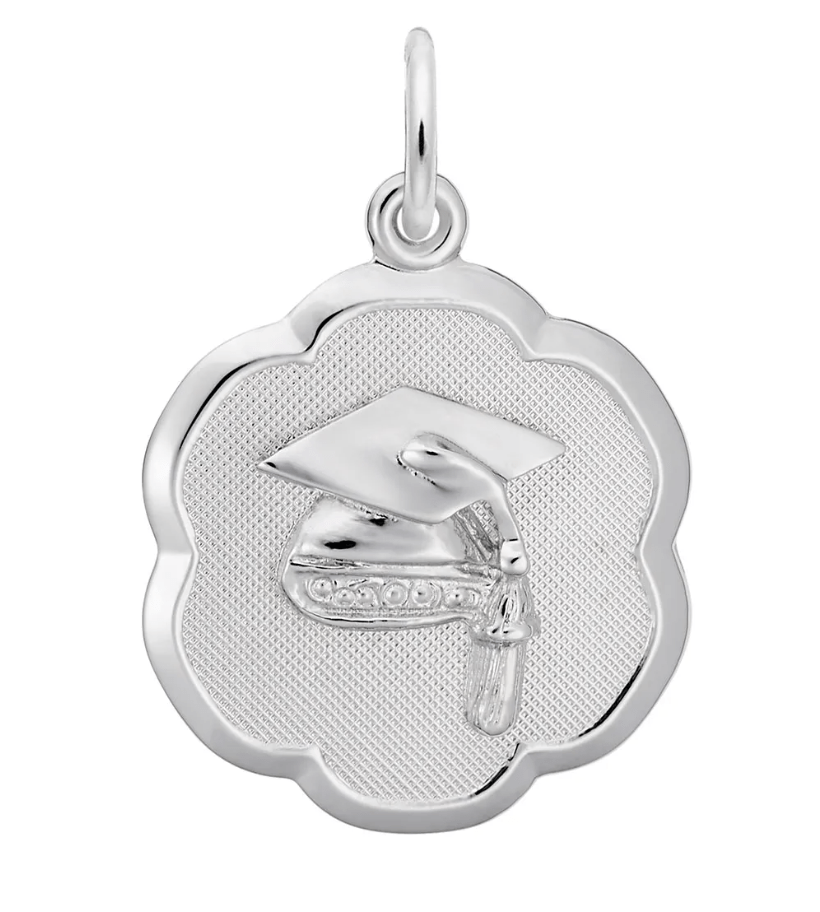 Graduation Cap Scalloped Disc Charm Sterling Silver - Rembrandt Charms - Gaines Jewelers