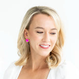 Handcast Gold Jot Pink Round Crystal Coupe Stud Earrings Susan Shaw - Gaines Jewelers