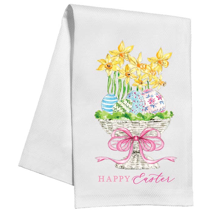 Happy Easter Eggs and Daffodils Kitchen Towel - RosanneBeck Collections - Gaines Jewelers
