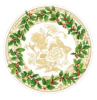 Holly Ceramic Ivory/Gold Dinner Plates - Caspari - Gaines Jewelers