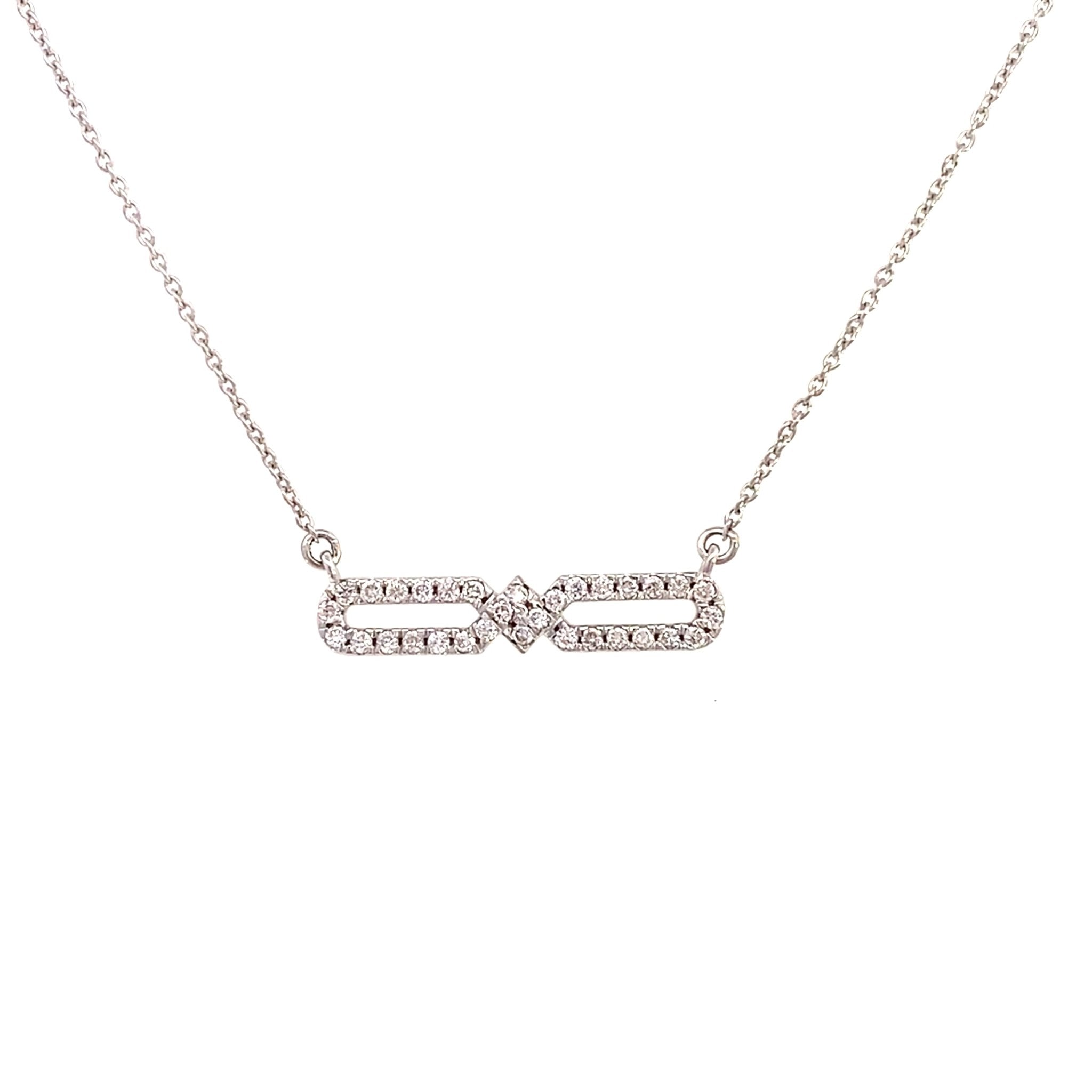 Infinity motif diamond necklace, bar style in 14kt white gold by Raymond Mazza - Gaines Jewelers