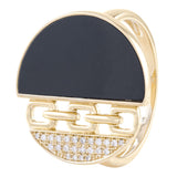 Inlaid onyx & diamond ring with cut work 14kt yellow gold - Gaines Jewelers