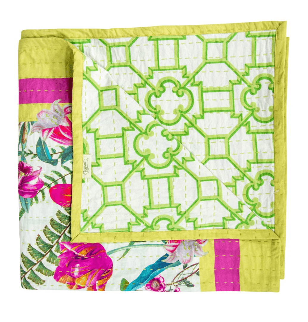 La Dolce Vita Kantha Quilt Sage & Lavender Table Cover - Caspari - Gaines Jewelers