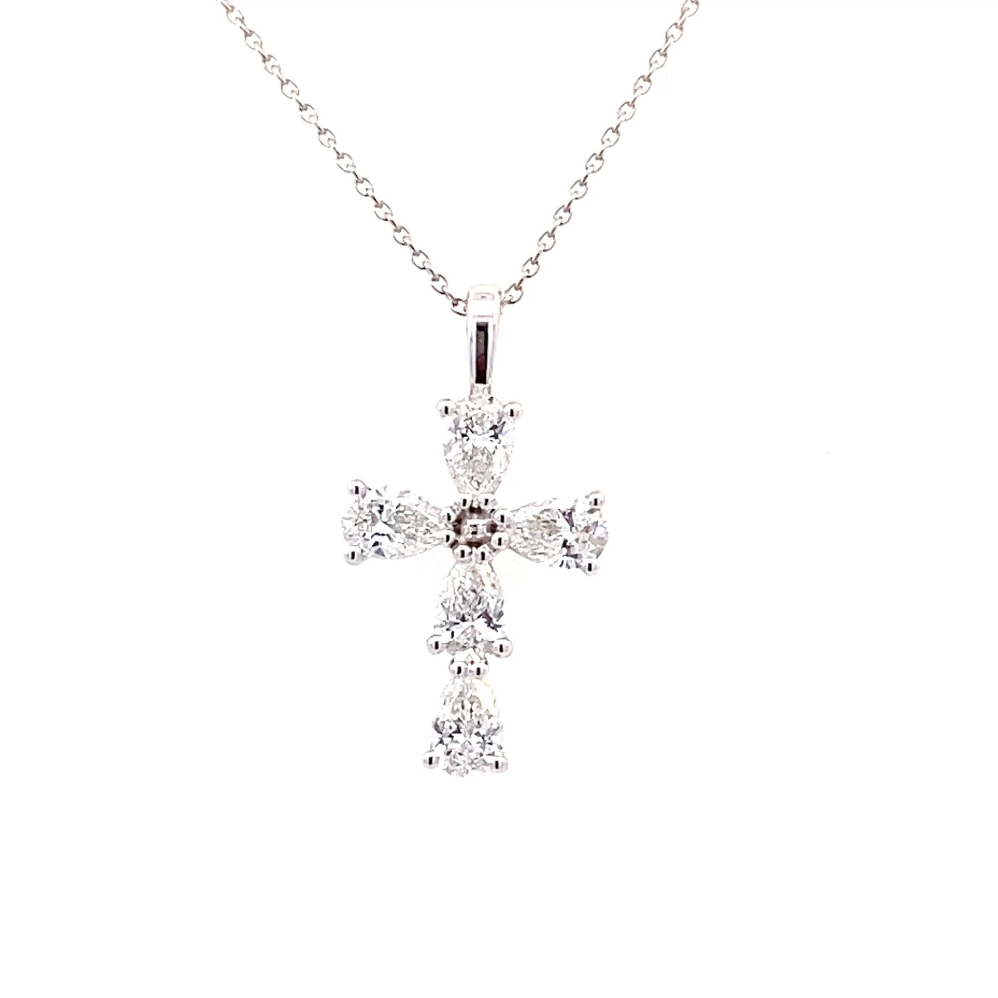 LAB Diamond Cross Necklace 14K White Gold Necklace - Gaines Jewelers Exclusive - Gaines Jewelers