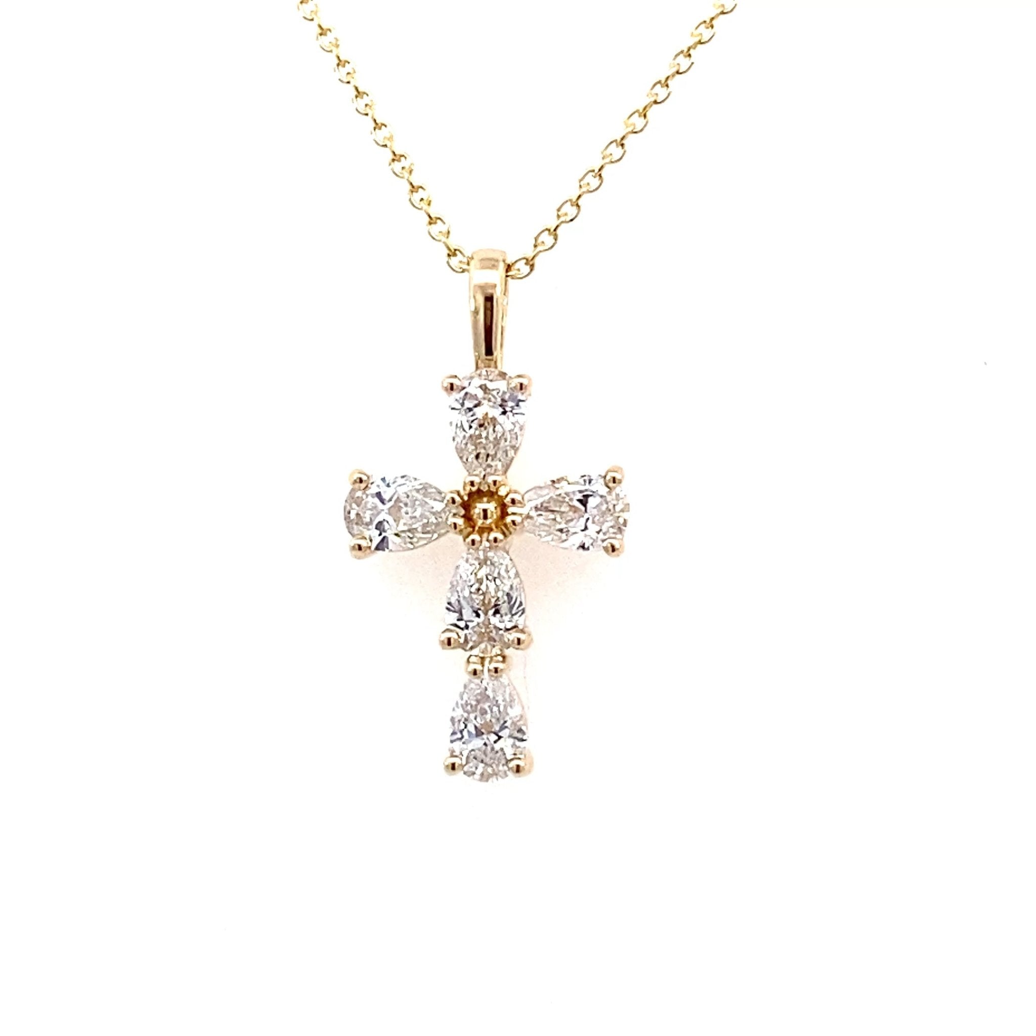 LAB Diamond Cross Necklace 14K Yellow Gold Necklace - Gaines Jewelers Exclusive - Gaines Jewelers